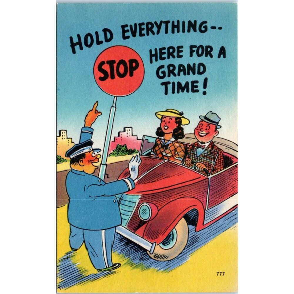 Linen Vtg Postcard Hold Everything Stop Here For A Grand Time Vintage Unposted